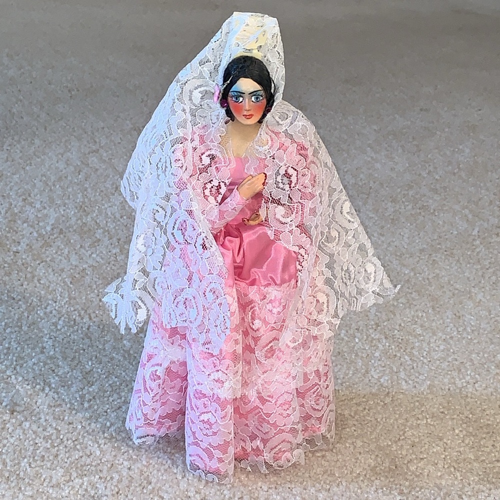 Vintage Spanish Seniorita Doll, 12”, Pink/White